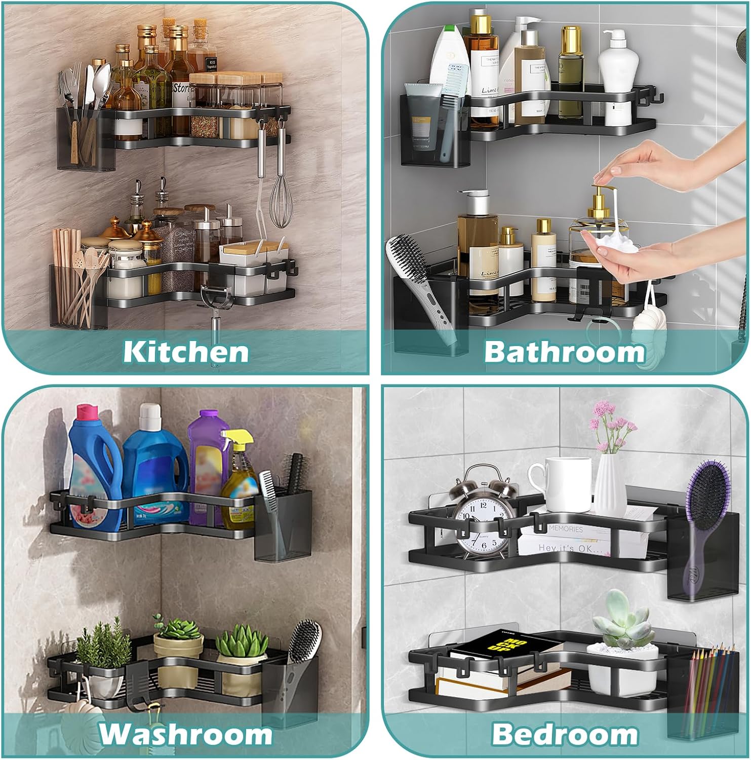 Étagère de douche sans perçage, lot de 2,  noir - Image 8