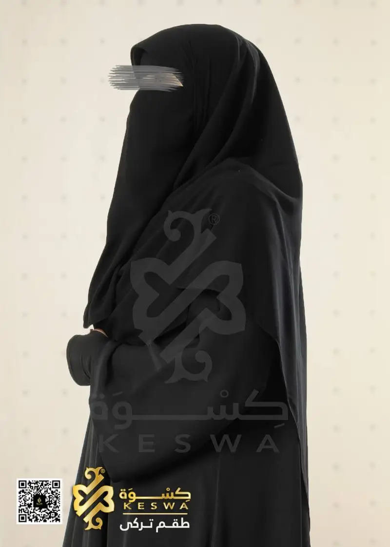 طقم ماليزي 3 قطع (نقاب + شريطة حواجب + خمار 1.35*1.35م) - Image 3