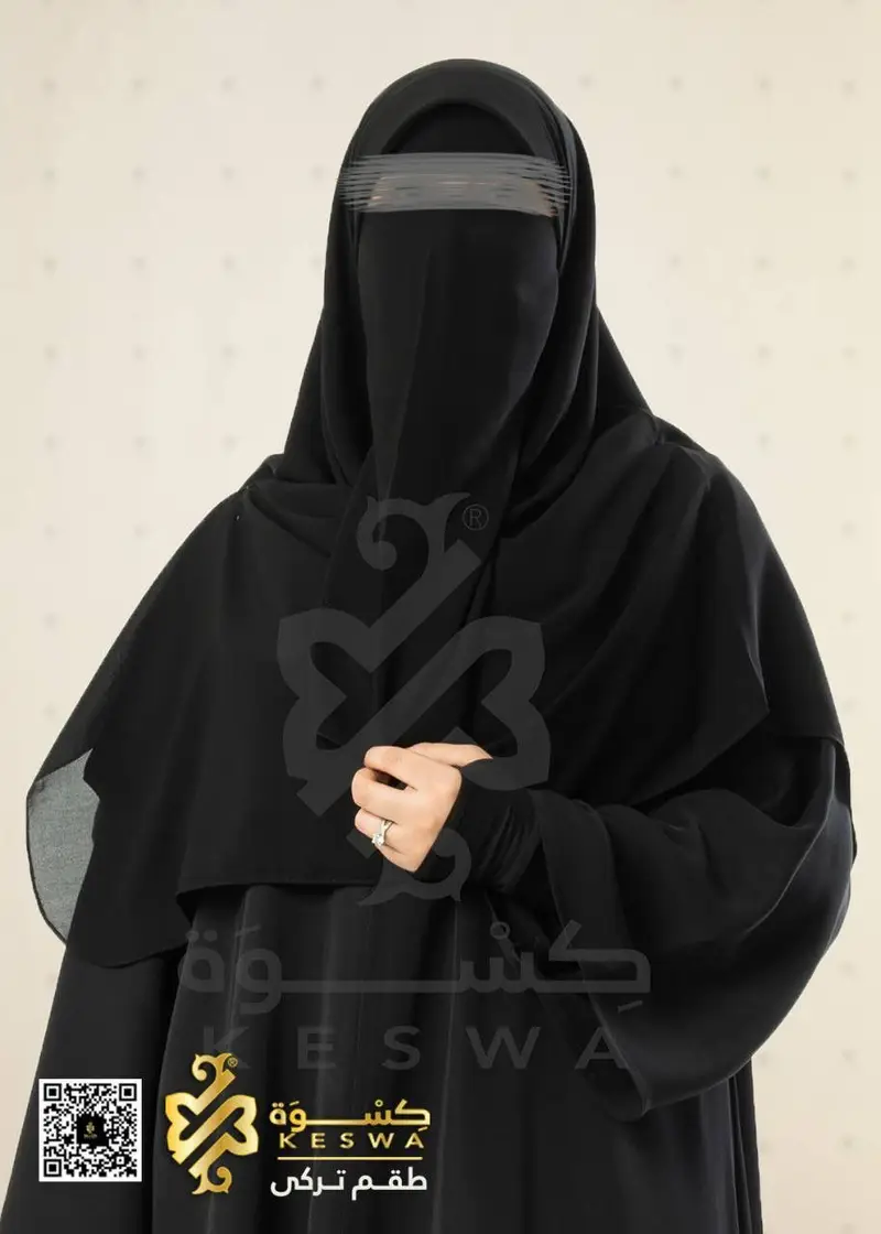 طقم ماليزي 3 قطع (نقاب + شريطة حواجب + خمار 1.35*1.35م) - Image 4