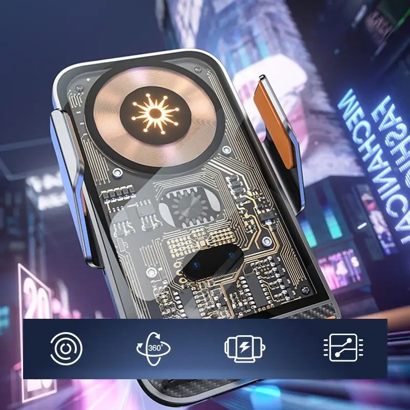 مثبت هاتف وشاحن لاسلكي للسيارات - Car Mobile Phone Holder Bracket Wireless Charger - Image 2