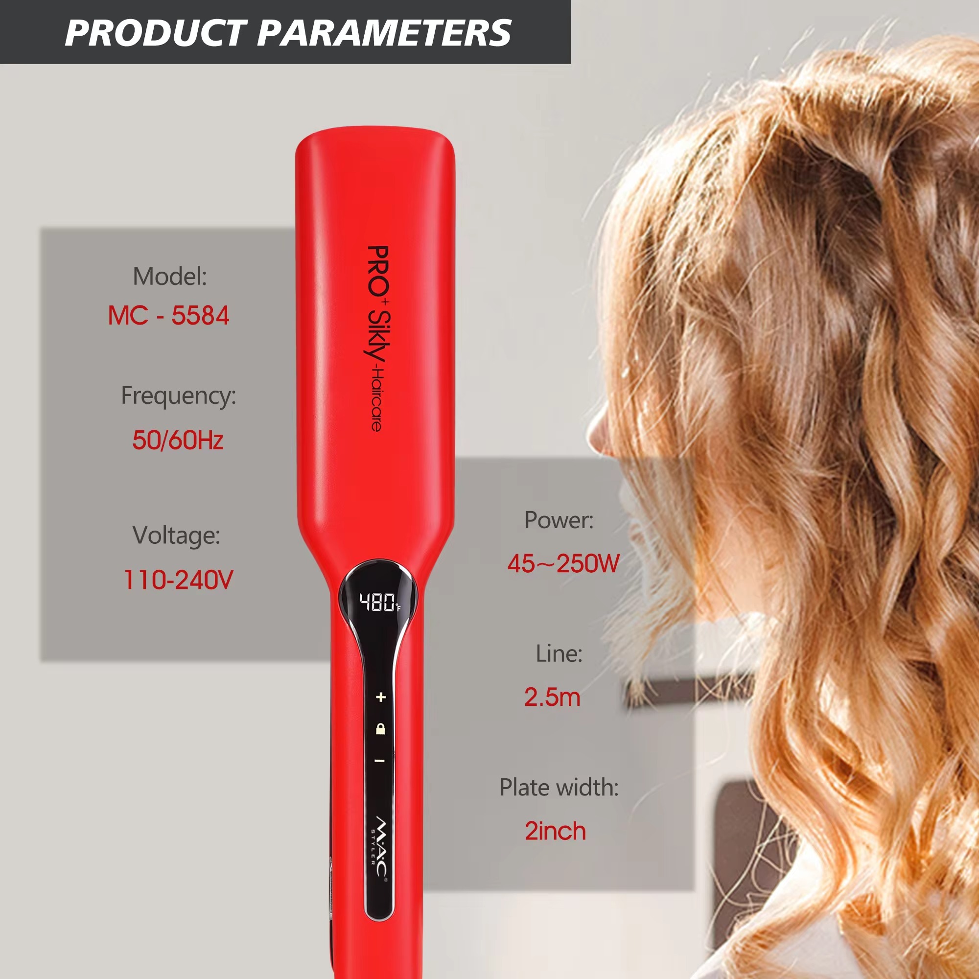 Lisseur A Cheveux – Ecran LCD – 480 F° – Rouge MC-5590 - Image 4