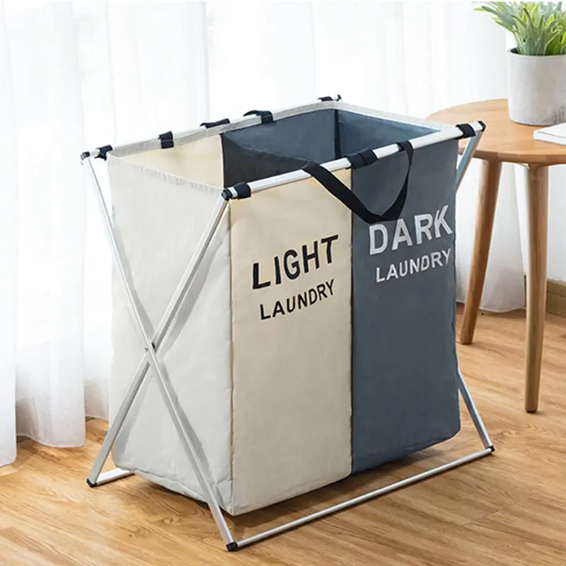 Panier à linge sale pliable avec 2 grilles pour séparer les vêtements - Image 3