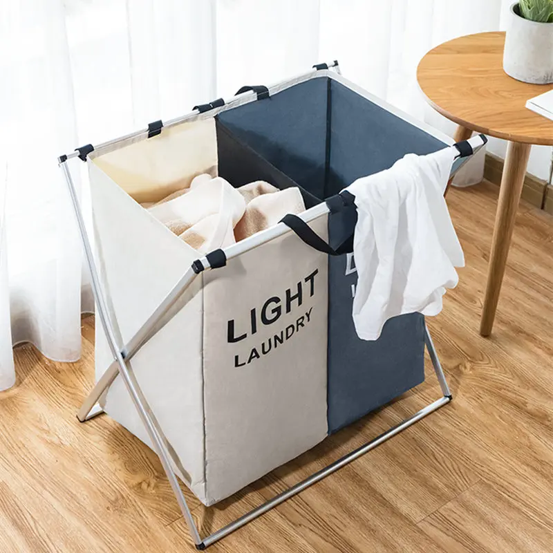 Panier à linge sale pliable avec 2 grilles pour séparer les vêtements - Image 4
