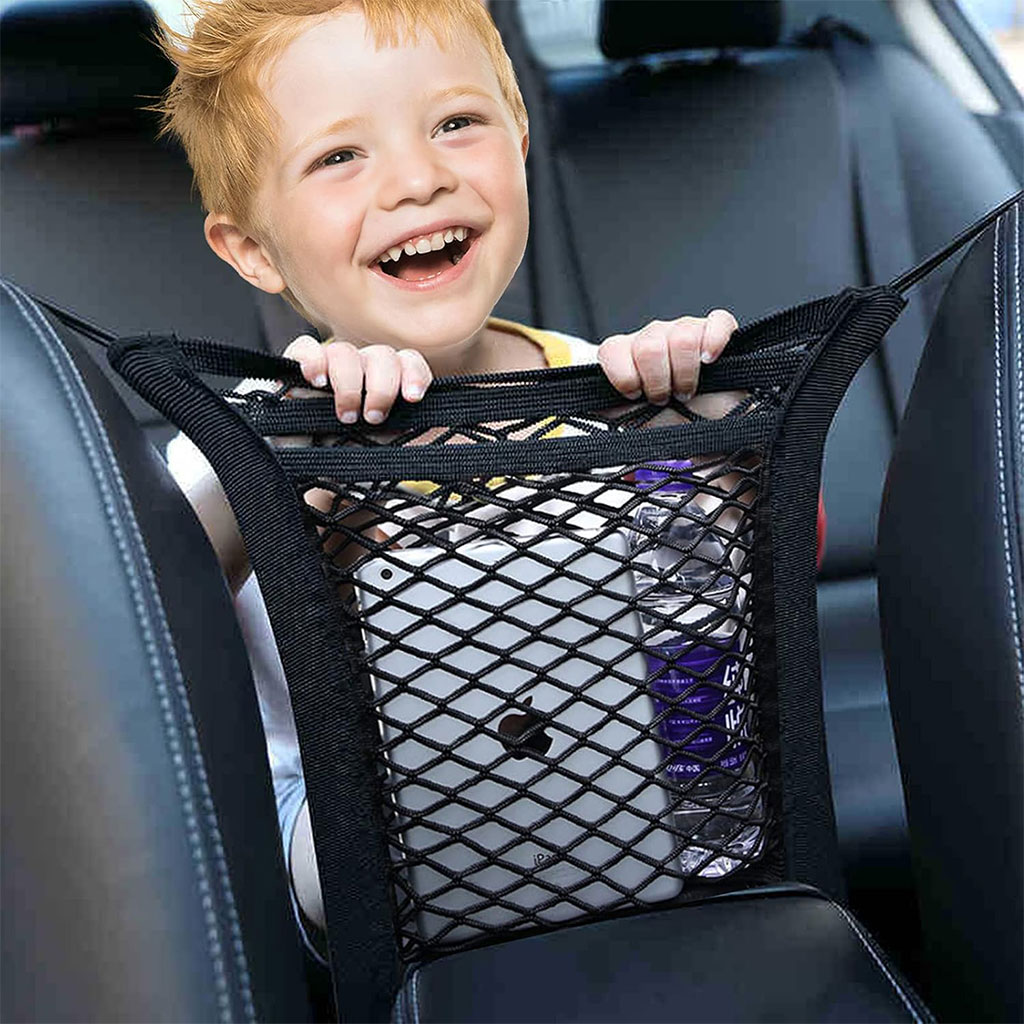 Filet de Rangement Universel en Maille pour Siège Auto – حاجز أطفال ومنظم أغراض - Image 3