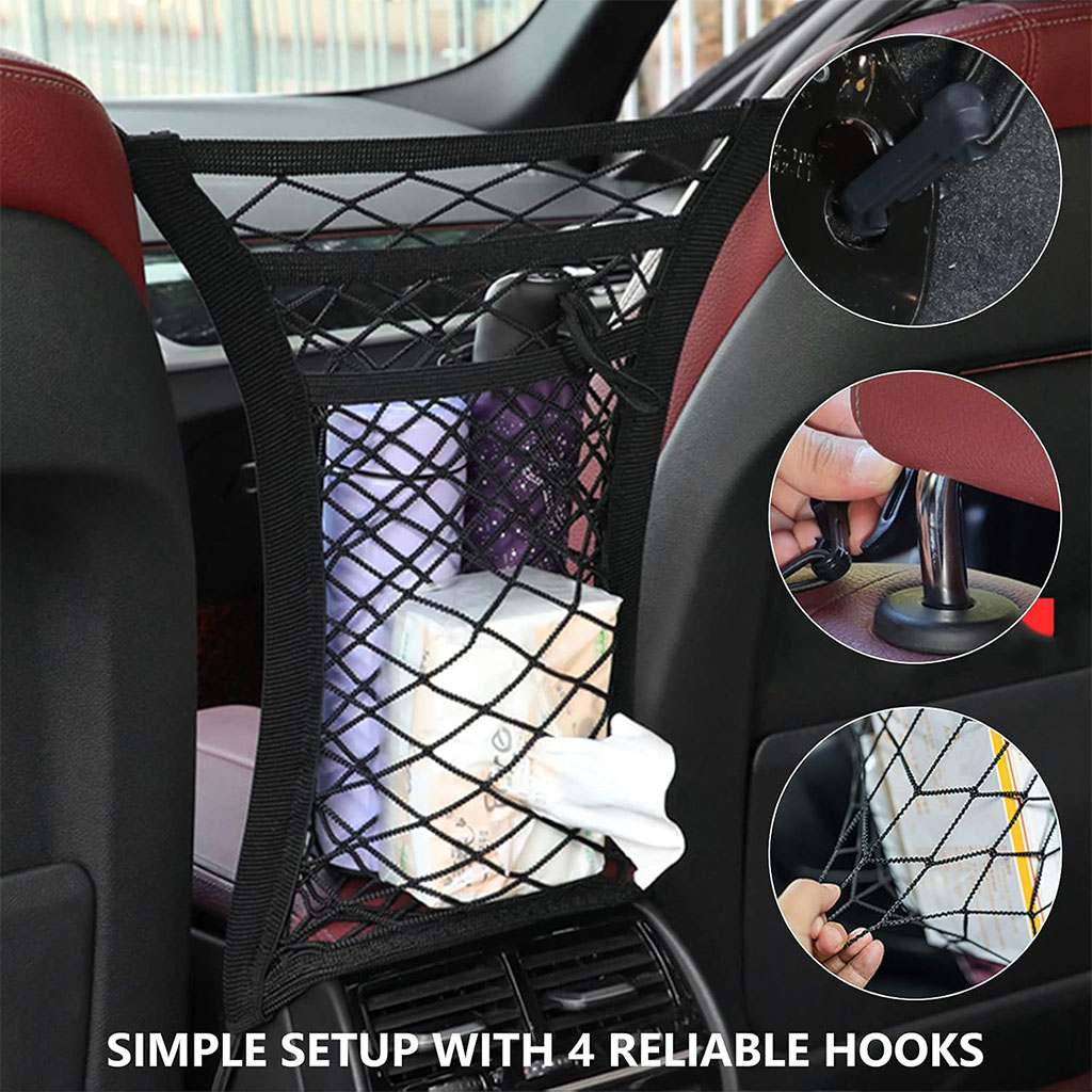 Filet de Rangement Universel en Maille pour Siège Auto – حاجز أطفال ومنظم أغراض - Image 5