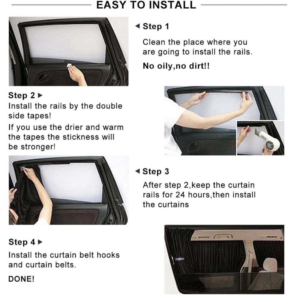 2Pcs Rideau glissé de fenêtre Protection UV pour Voiture – ستار نوافذ جانبية في السيارة - Image 4