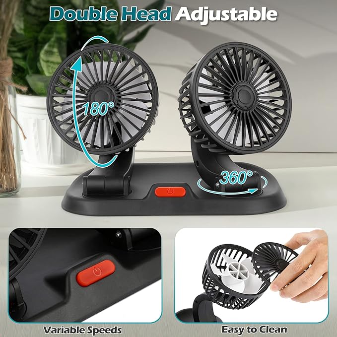 Ventilateur de voiture puissant et silencieux double rotation à 360 -12V - Image 5