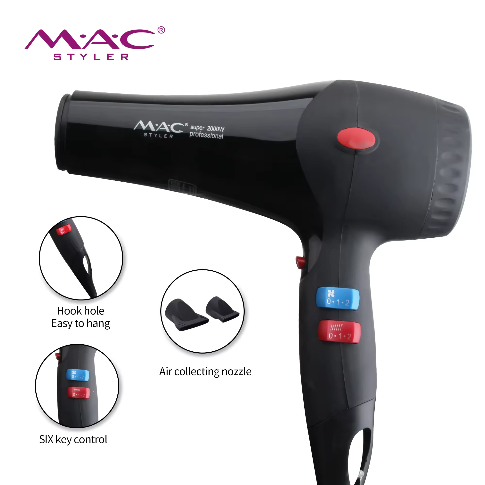Sèche Cheveux 2000 W Noir MC-6637 - Image 2