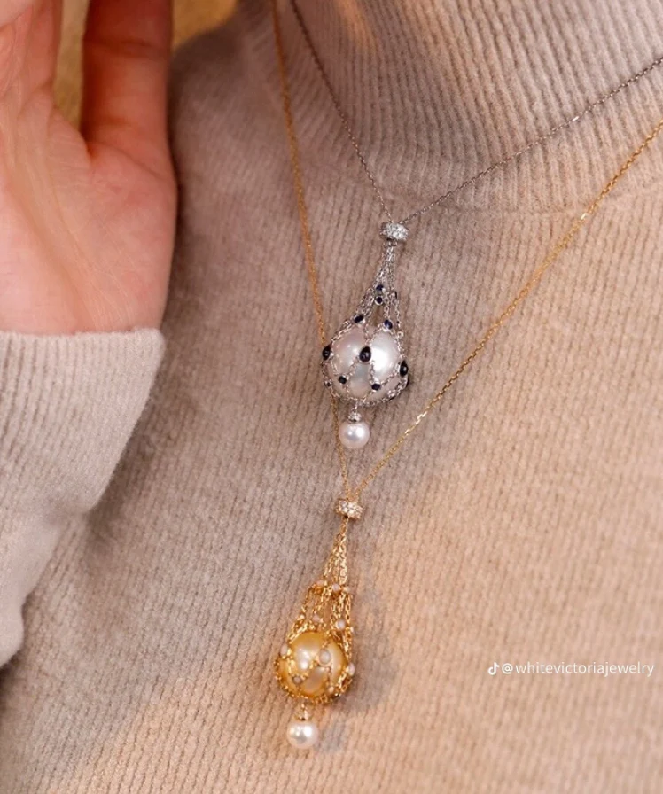 قلادة LAVALIER من اللؤلؤ والأحجار الكريمة - Image 2