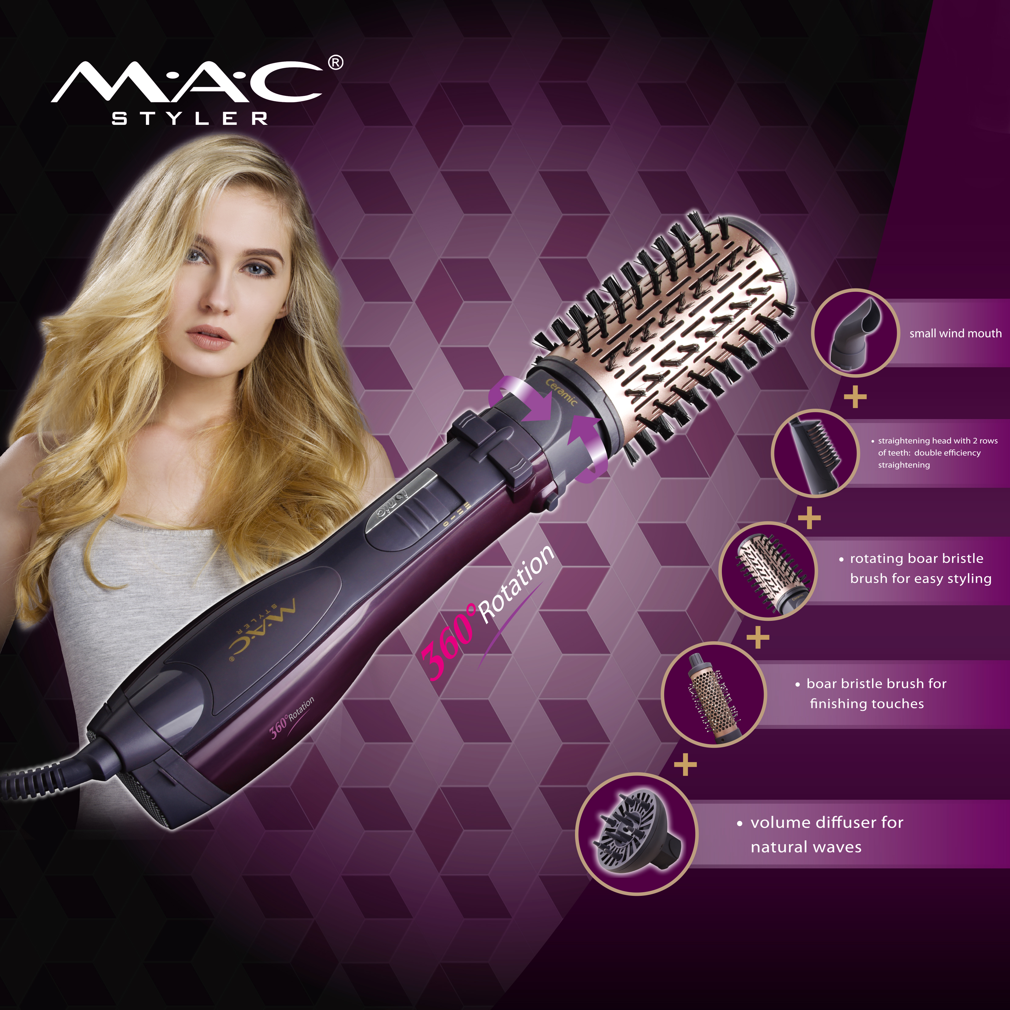 Brosse Soufflante Rotative 360 Salon -5 En 1 MC-6660 - Image 1