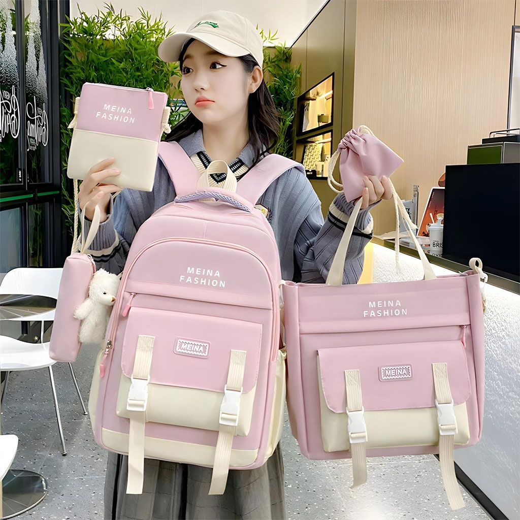 Ensemble de sacs d’école Kawai pour adolescents 5Pcs Bieyoumi Fashion Mauve – محفظة 5 قطع كاواي - Image 1
