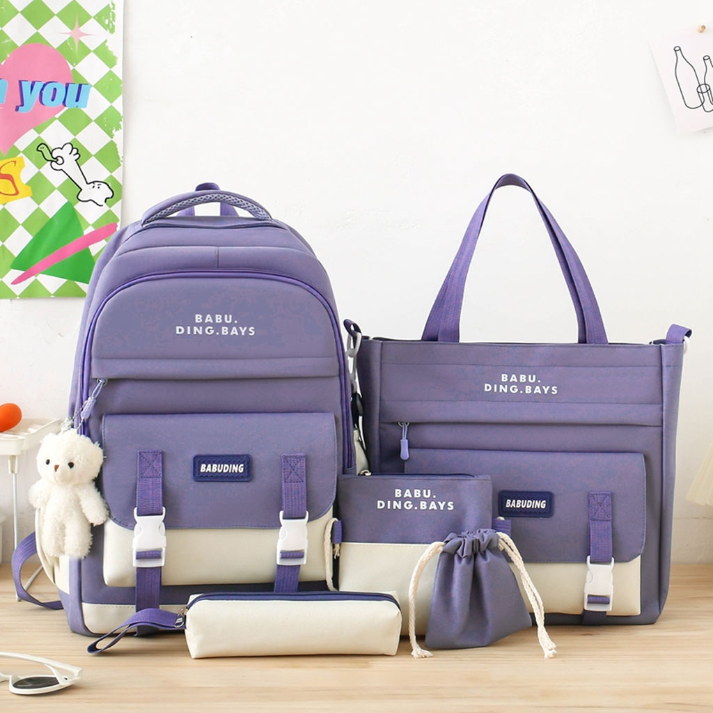 Ensemble de sacs d’école Kawai pour adolescents 5Pcs Bieyoumi Fashion Mauve – محفظة 5 قطع كاواي - Image 2