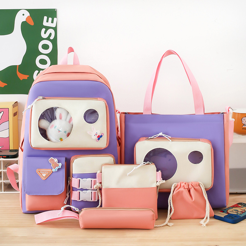 Ensemble de sacs d’école Kawai pour adolescents 5Pcs Guiyu V2 Noir et Gris– محفظة 5 قطع كاواي - Image 3