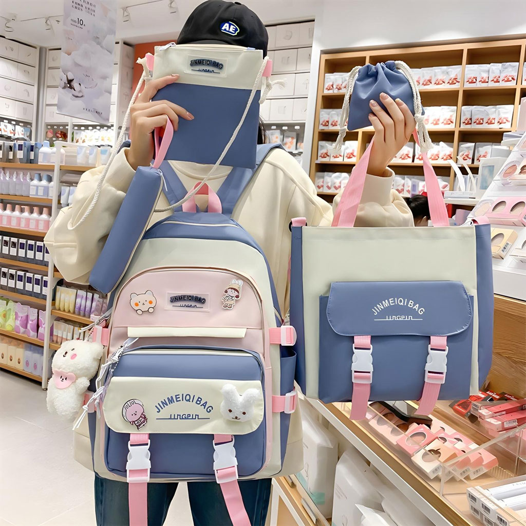 Ensemble de sacs d’école Kawai pour adolescents 5Pcs Xin Pin Shang Rose – محفظة 5 قطع كاواي - Image 3