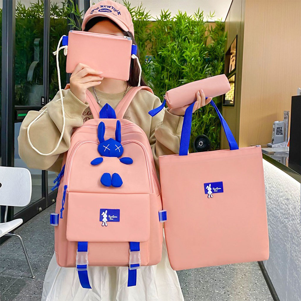 Ensemble de sacs d’école Kawai pour adolescents 4Pcs Lapin X Blanc – محفظة 4 قطع كاواي - Image 5