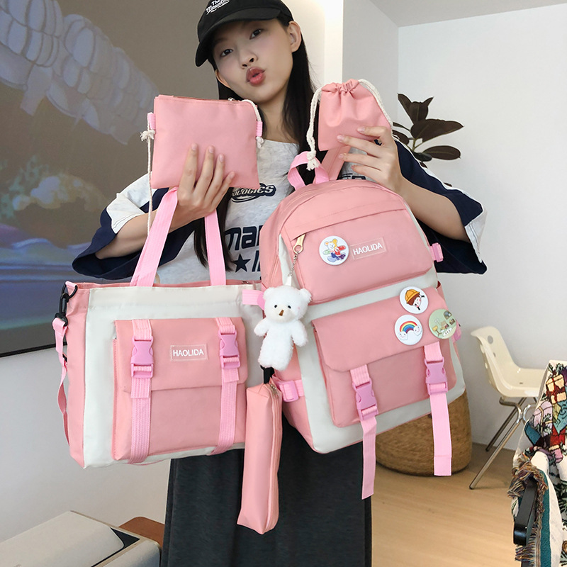 Ensemble de sacs d’école Kawai pour adolescents 4Pcs HAOLIDA V2 Rose – محفظة 4 قطع كاواي - Image 3