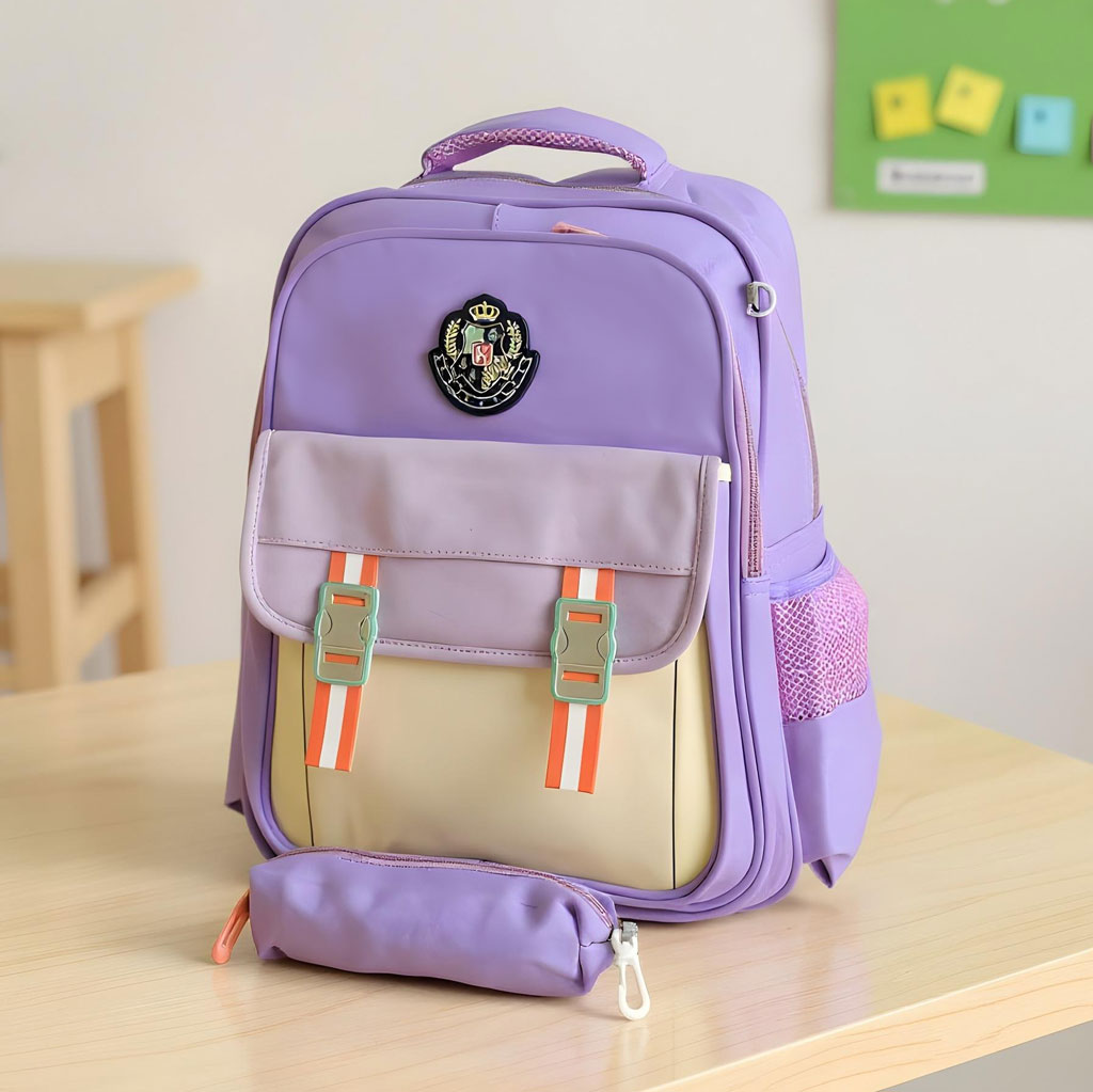 Sac à Dos pour Enfants avec Trousse Assortie KBAG Mauve – حقيبة ظهر مدرسية للأطفال مع مقلمة  - Image 4