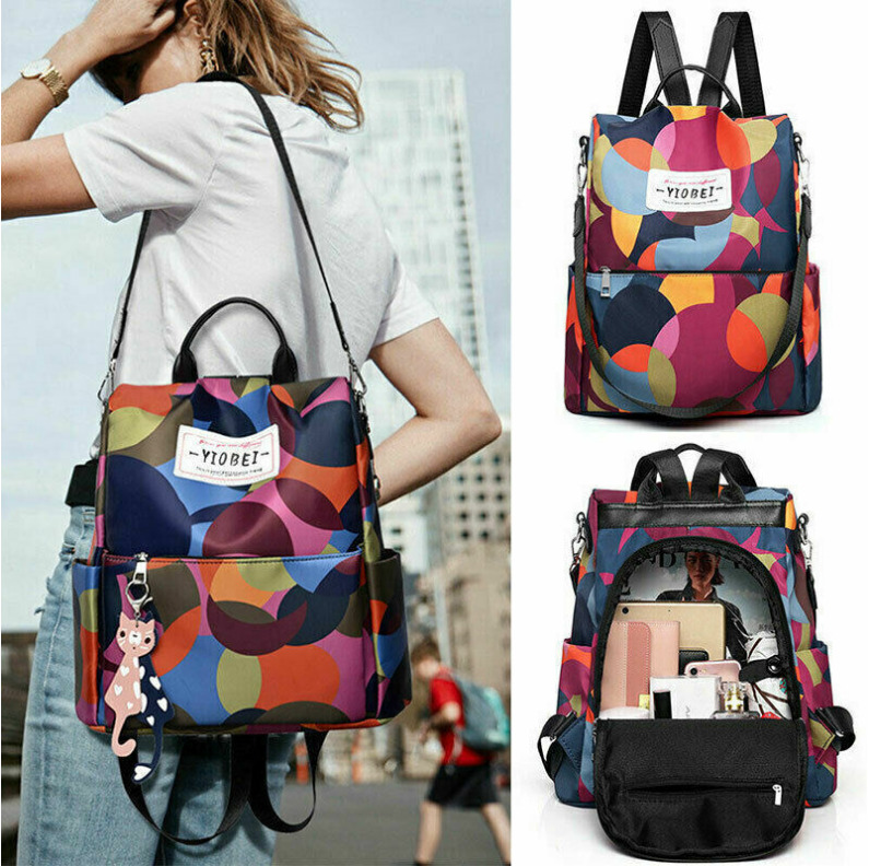 Sac à dos oxford Antivol étanche pour femmes – multicouleur – حقيبة ظهر أكسفورد مقاومة للماء ومضادة للسرقة للنساء - Image 3
