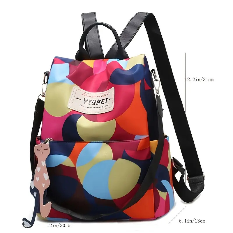 Sac à dos oxford Antivol étanche pour femmes – multicouleur – حقيبة ظهر أكسفورد مقاومة للماء ومضادة للسرقة للنساء - Image 4