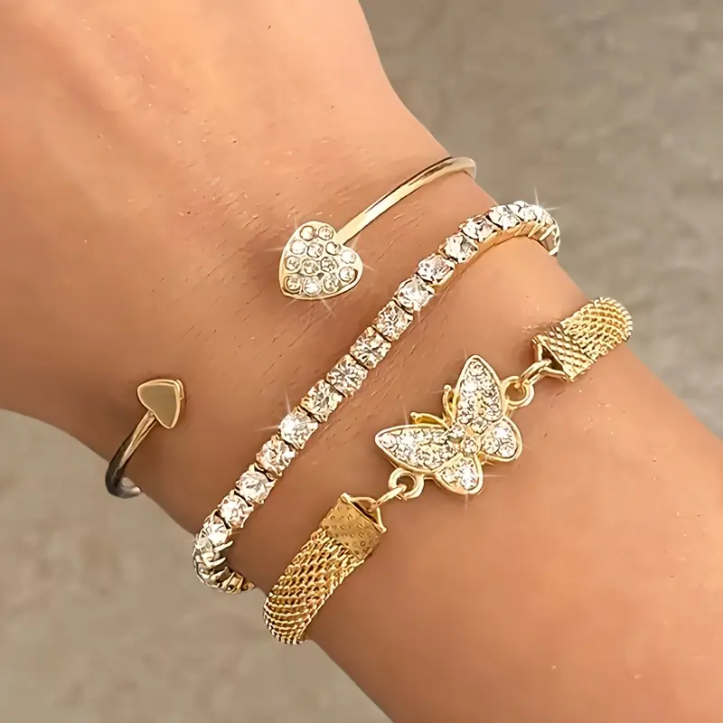 أساور لامعة شكل فراشة - Ensemble de Bracelets 3 en 1 - Image 1