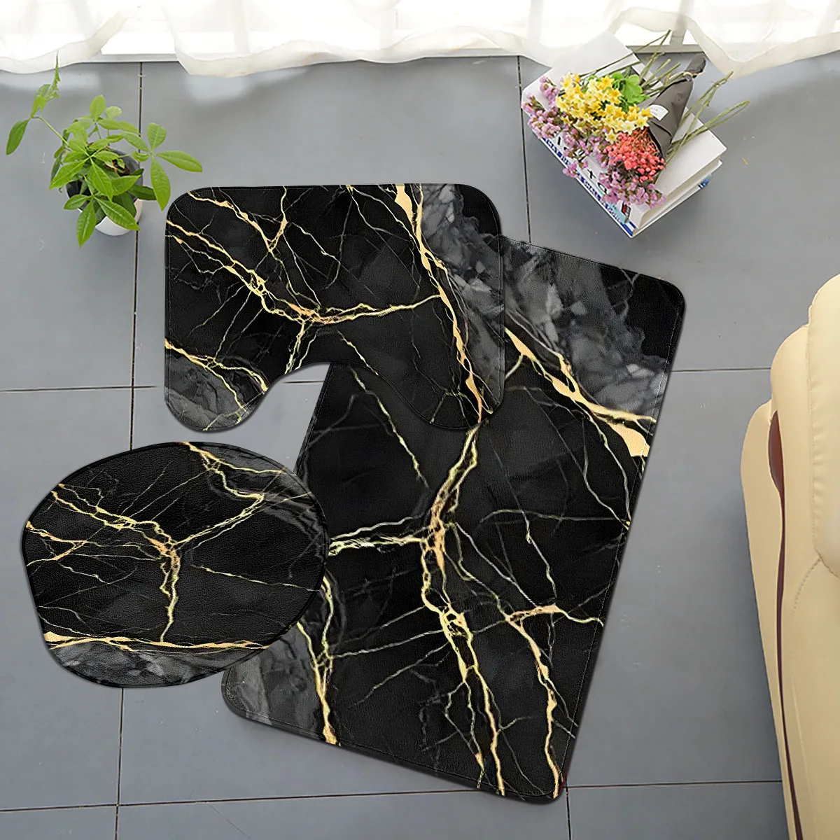 Tapis salle de bain 3 pièces marbré  - Image 2